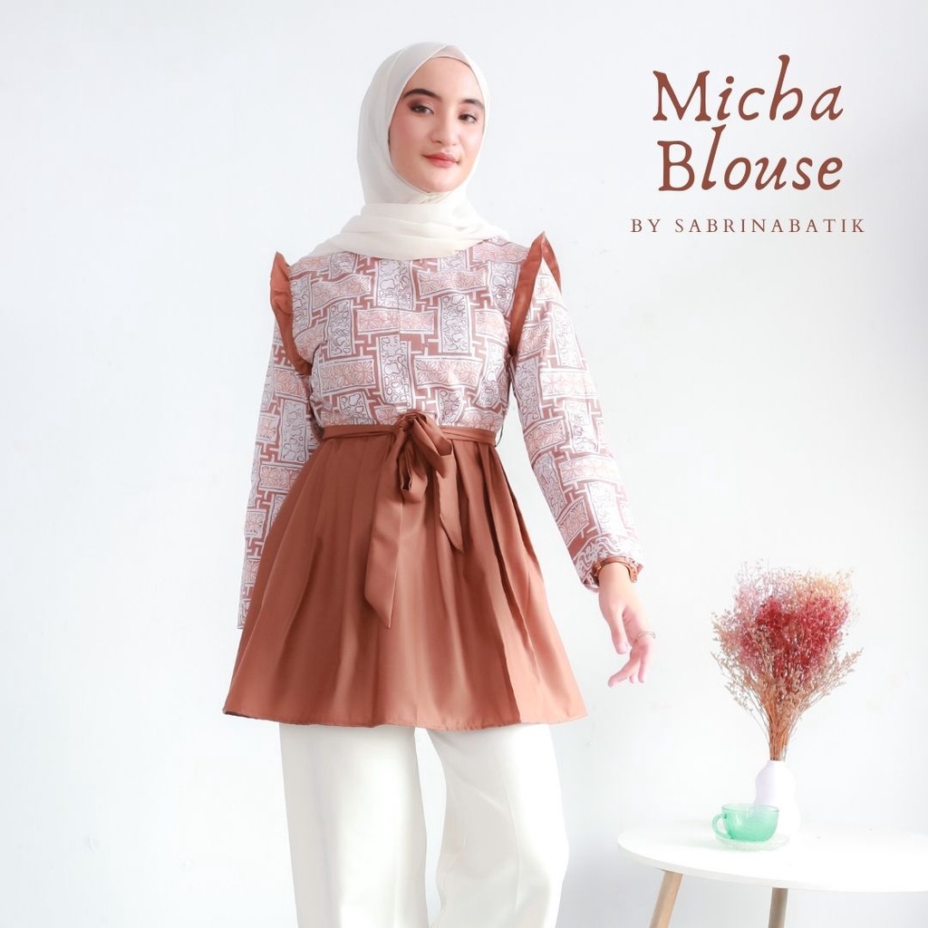 Micha Blouse Atasan Batik Kerja Kantor Wanita Cantik Modern Cap Katun Kekinian Busui