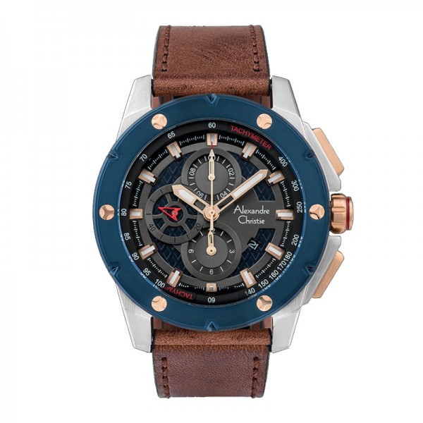 jam alexandre christie 6549 pria - biru silver tali coklat