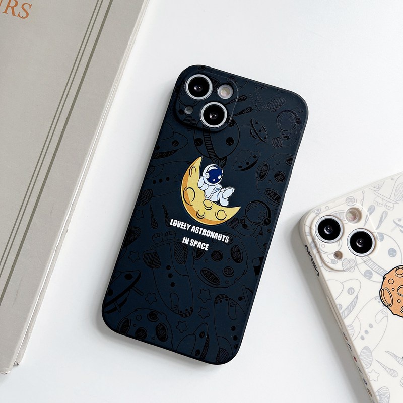 Cute Moon Astronaut Soft Case iP iPhone 6 6S 7 8 + Plus X XR SE 2020 XS Max 11 12 13 Pro Max Side Pattern Casing