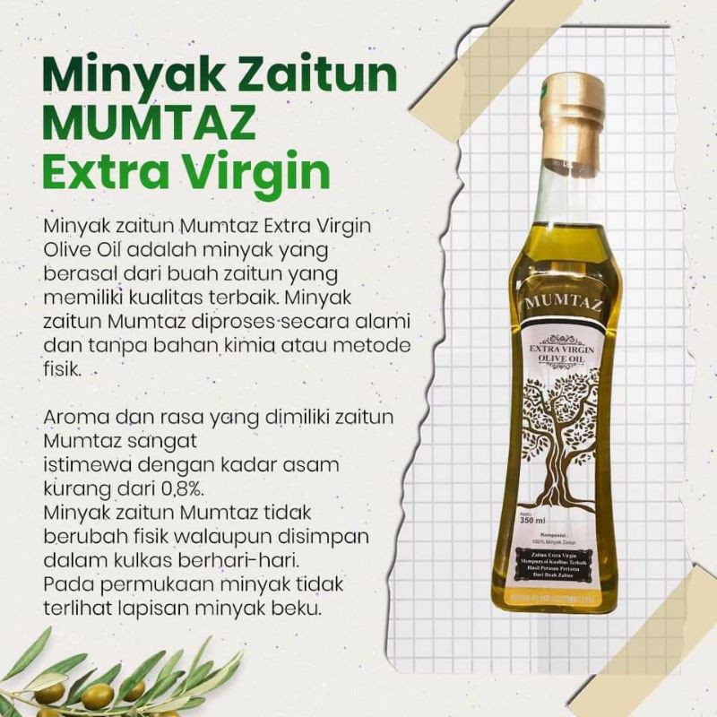 

Minyak Zaitun Extra Virgin Olive Oil MUMTAZ 350 ml