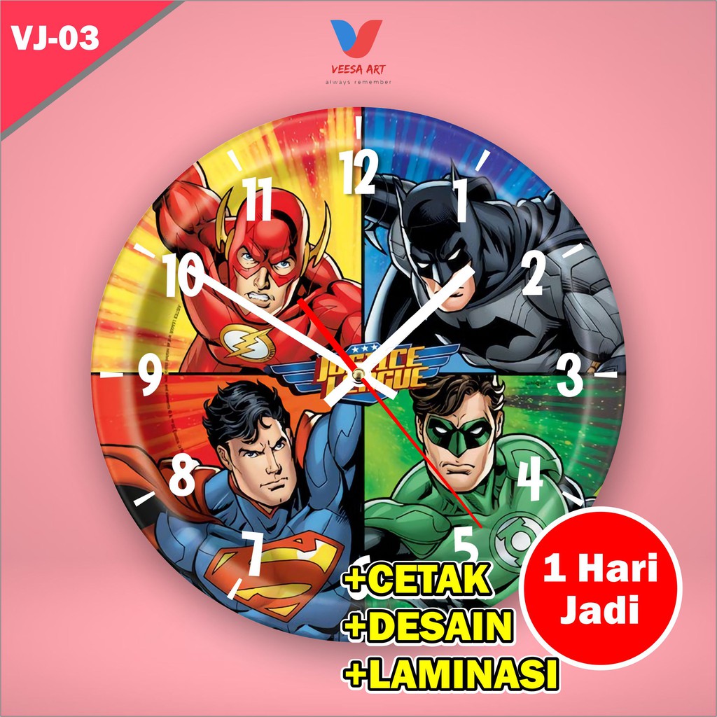 Jam dinding superhero superman batman kartun animas kayu dekorasi murah kecil kamar anak klasik unik