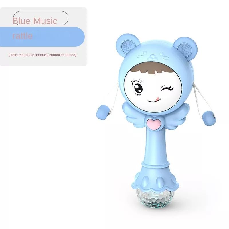 Mainan Rattle Drum Musik+Lampu Bersuara Lucu dengan teether