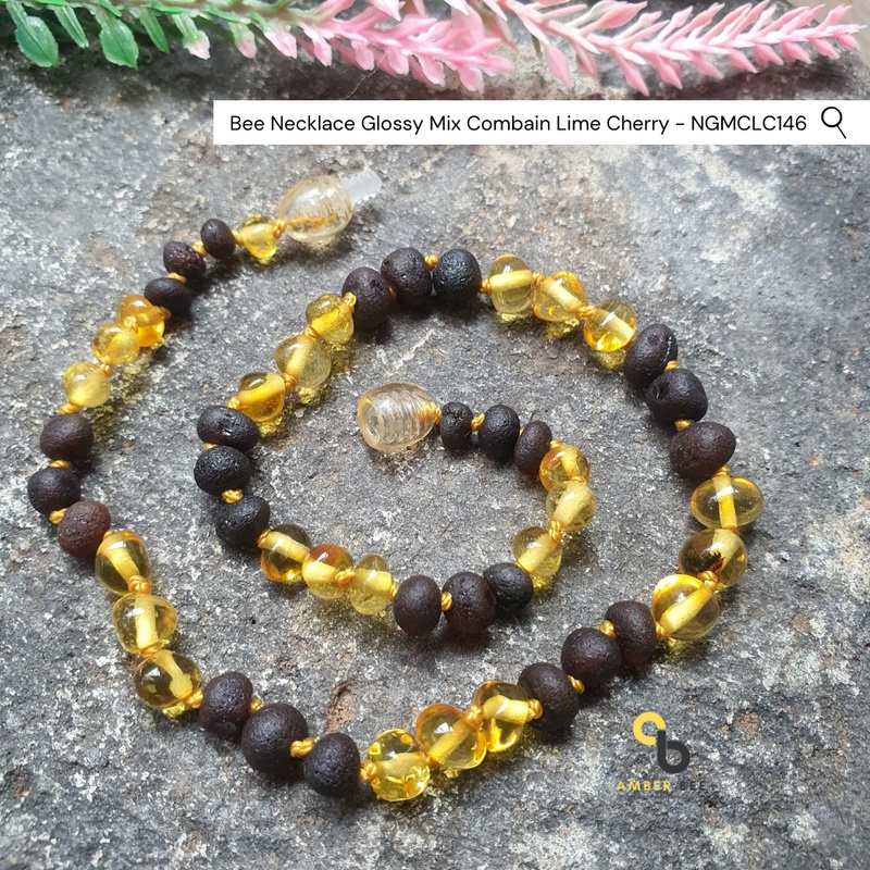 Kalung Amber Bayi Tumbuh Gigi Premium Mix Combain Lime Cherry NGMCLC146 by Amber Bee