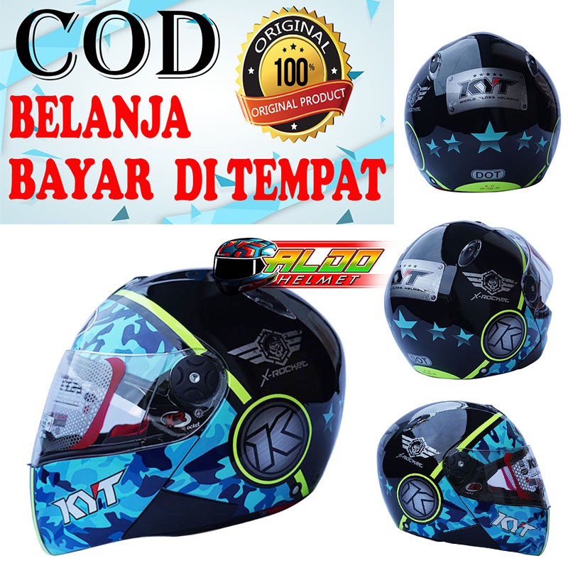 KYT X ROCKET SERI 3 BLACK BLUEIS YELLOW FLUO ORIGINAL HELM FULL FACE
