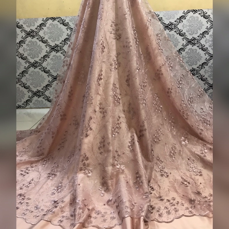 MURAH!! Kain bahan tille akar mutiara / bahan kebaya Brukat Tulle(KEMUKUS).