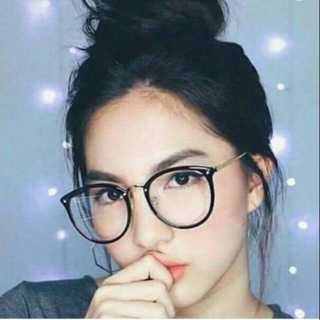 Frame Kacamata Fashion Cewek Korea Bulat, Plastik Gagang Besi, Lensa Antiradiasi Minus-Cylinder