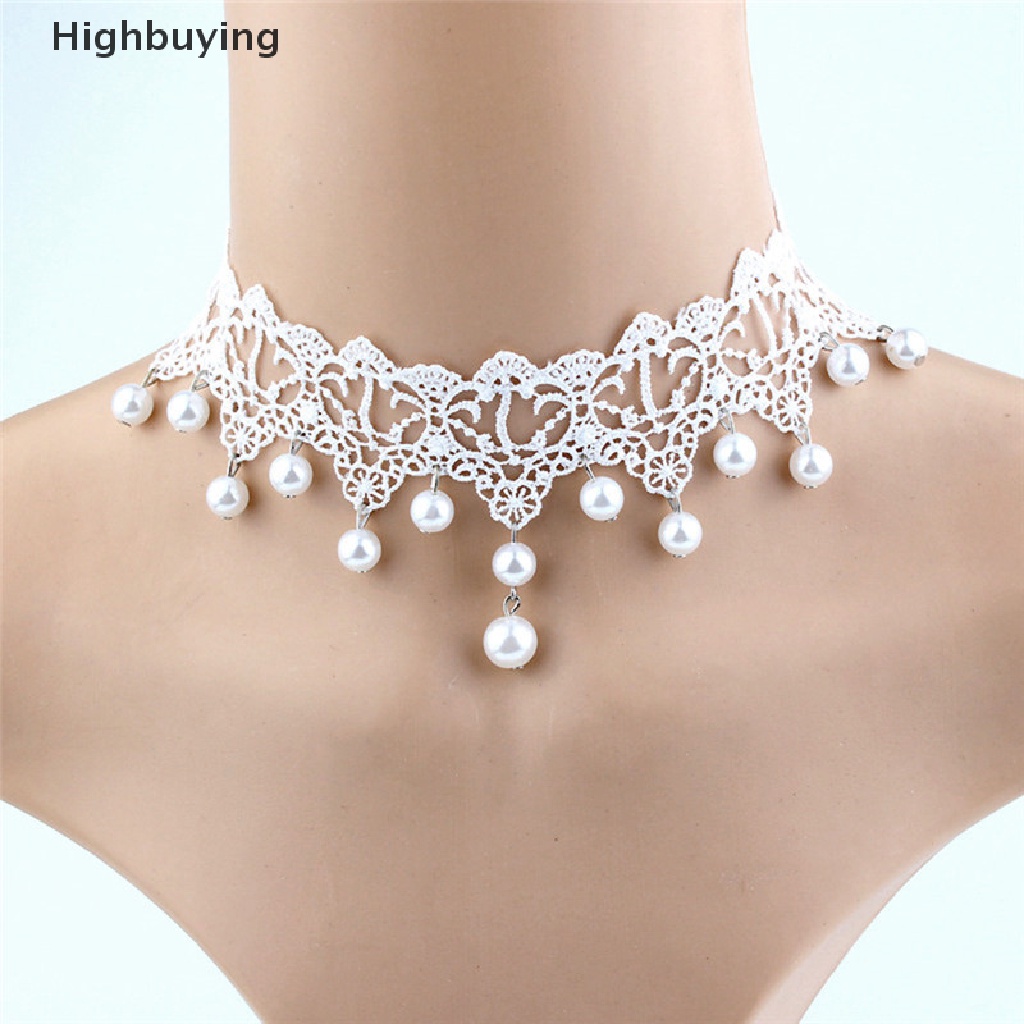 Hbid Kalung Choker Lace Sexy Aksen Mutiara Untuk Wanita