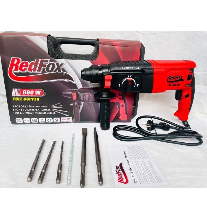 REDFOX Rotary Hammer Mesin Bor tembok jack demolition RH26 800 w