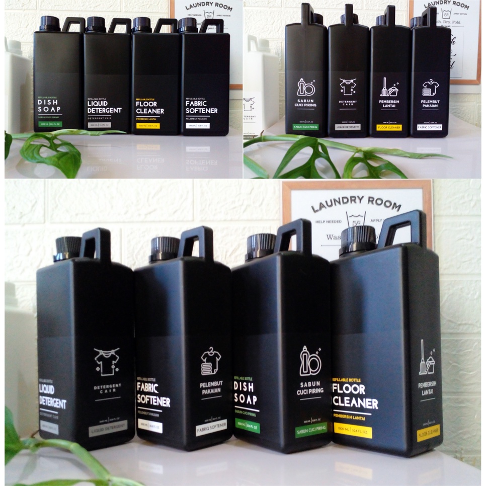 Jerigen Laundry 1 liter - BOTOL DETERGENT AESTHETIC LAUNDRY BOTTLE 1 LITER PREMIUM LABEL ANTI MINYAK