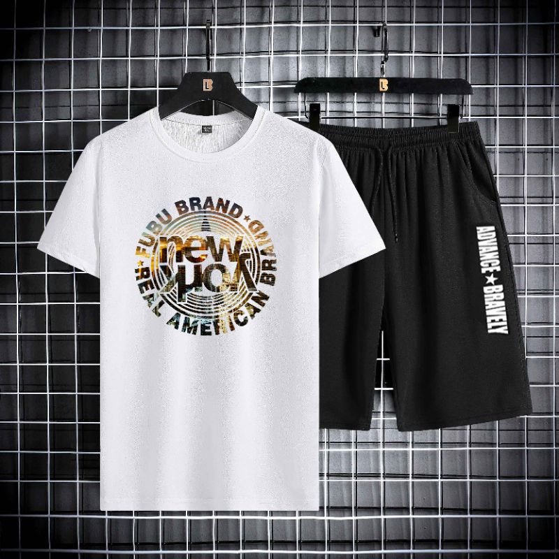 Celana pria + kaos pria remaja baju kaos pria Impor kaos polos / kaos distro cowok Olahraga rekreasi