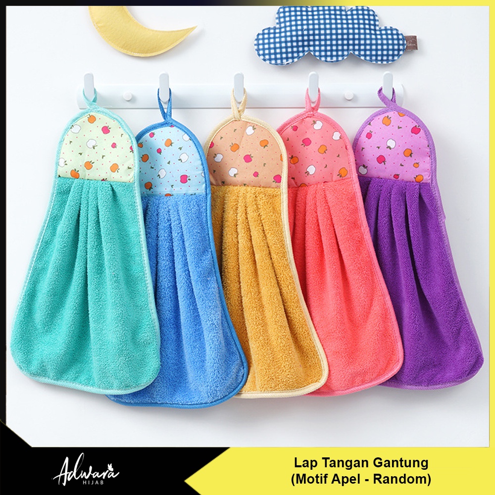 Kain Lap Tangan Gantung Wastafel Mini Cuci Piring Motif Apel / Handuk Microfiber Pengering Serbaguna