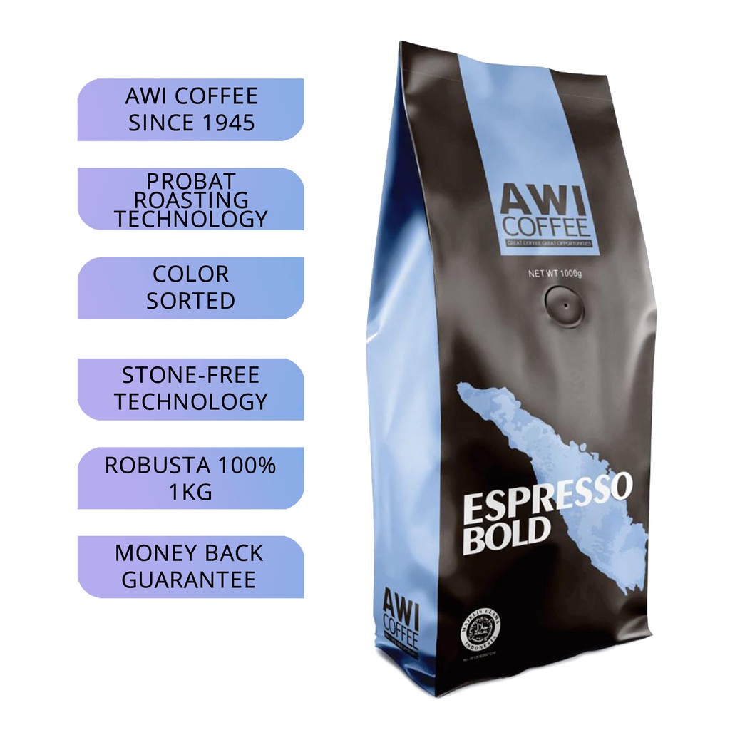 

Awi Kopi Espresso Bold Biji 1Kg | Roasted Coffee Beans | Robusta | Premium Grade 1