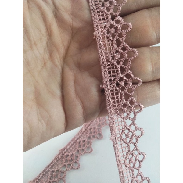 Renda Bordir Pinggiran 17 MM Ungu Muda Motif Semanggi Meteran Bahan Menjahit Kerajinan Tangan DIY