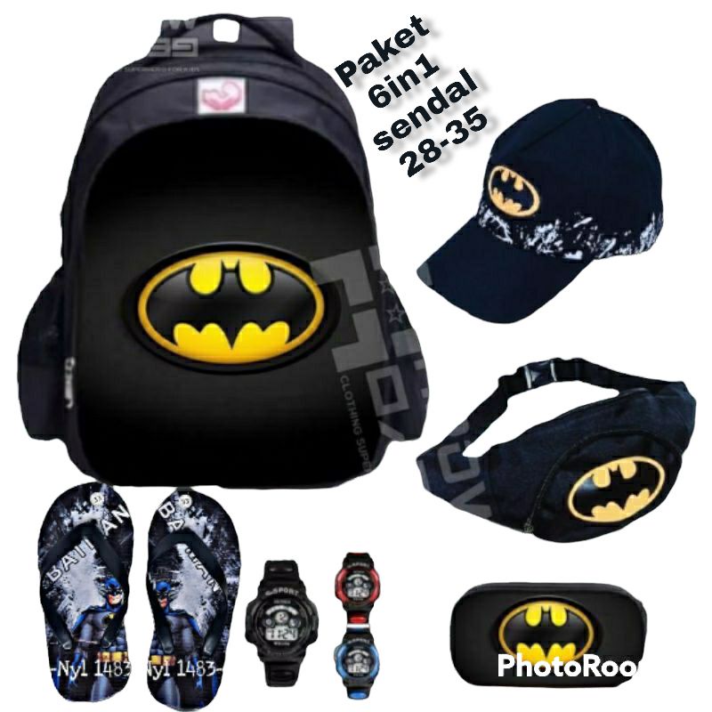 New arrival Ransel 6in1 banyak bonusnya Tas ransel anak sekolah komplit anak laki-laki karakter superhero Batman