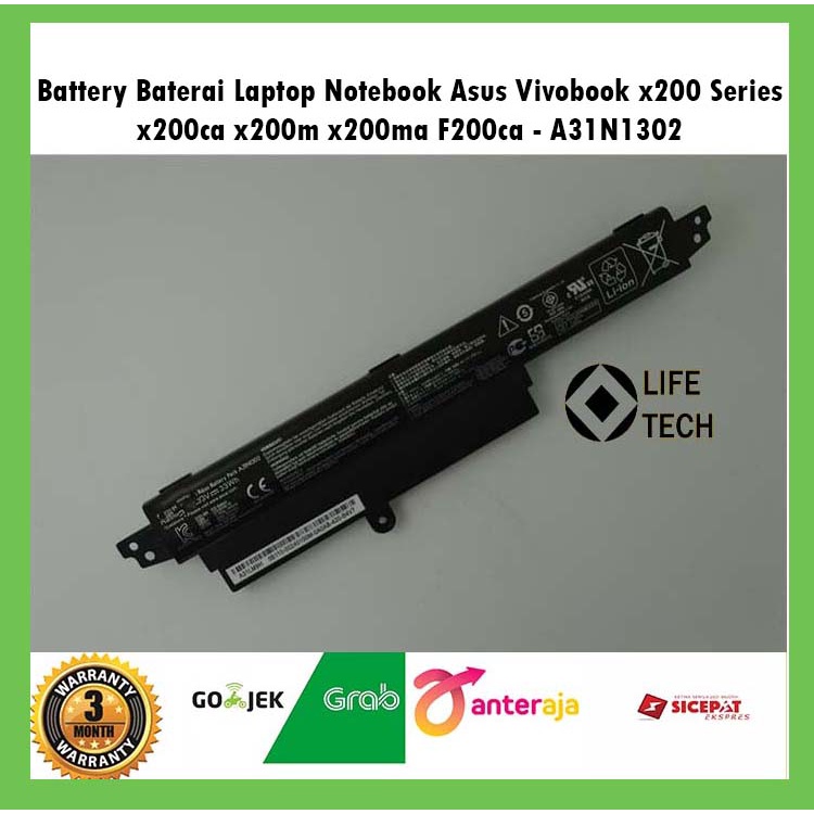 Battery Baterai Laptop Notebook Asus Vivobook x200 Series x200ca x200m A31LMH2 A31LM9H AR5B125 1566-6868