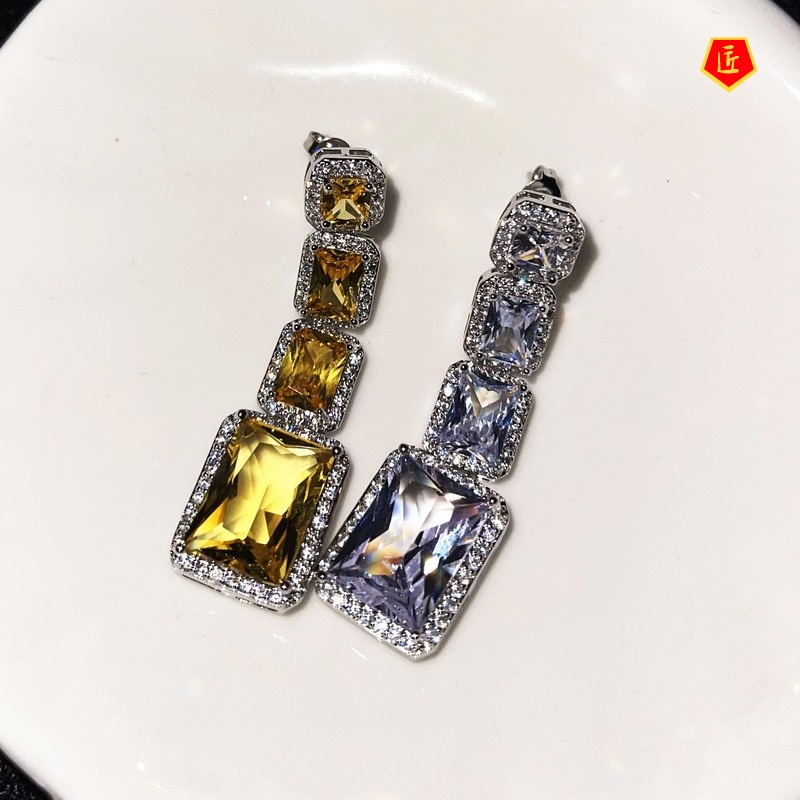 [Ready Stock]New Luxury Two-Tone Square Diamond Stud Earrings