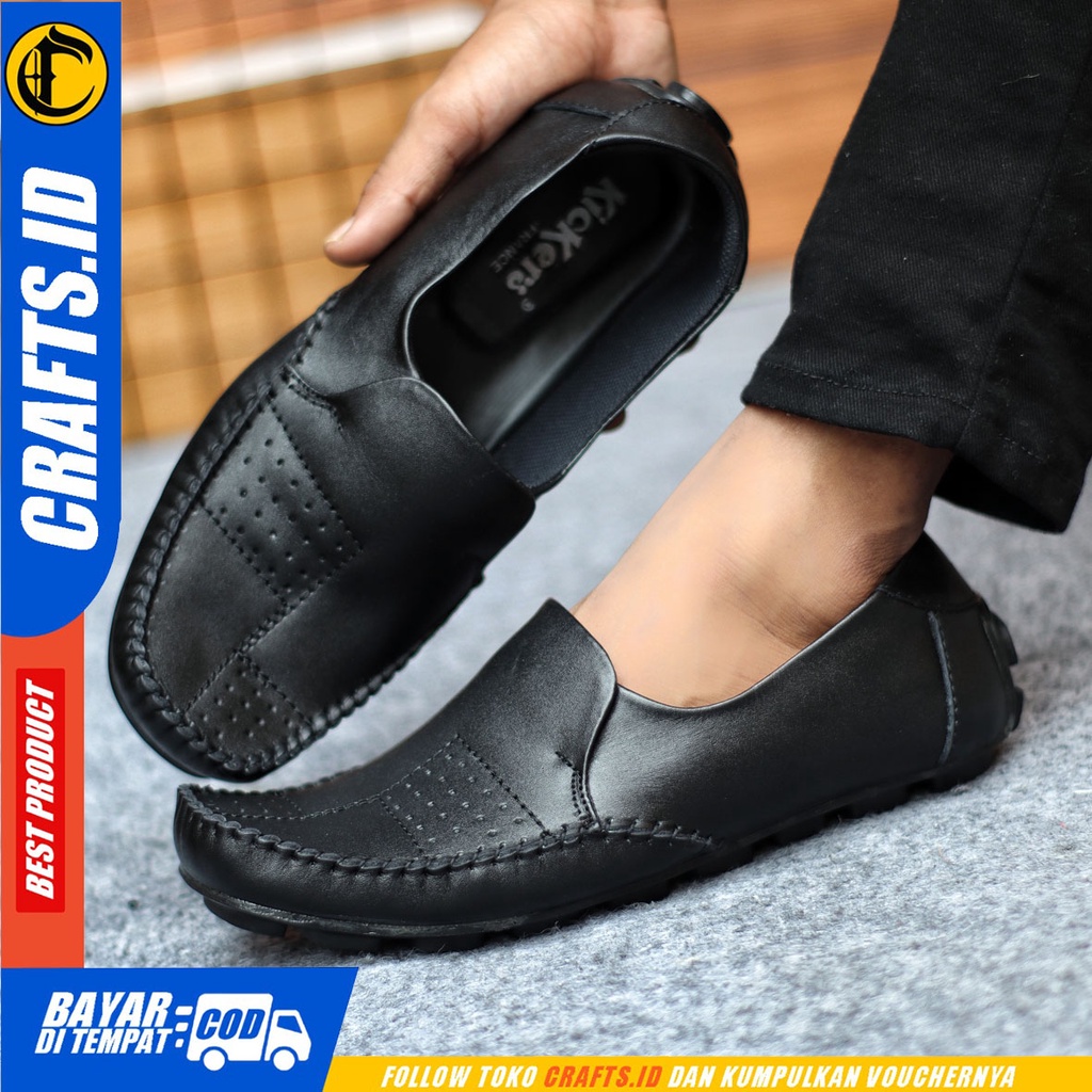Sepatu Slip On Pria Sepatu Casual Pria Kulit Asli Kerja Kantor Kuliah Kondangan Sepatu Slop Pria Sepatu Hitam Pria CRAFTS GRACKO
