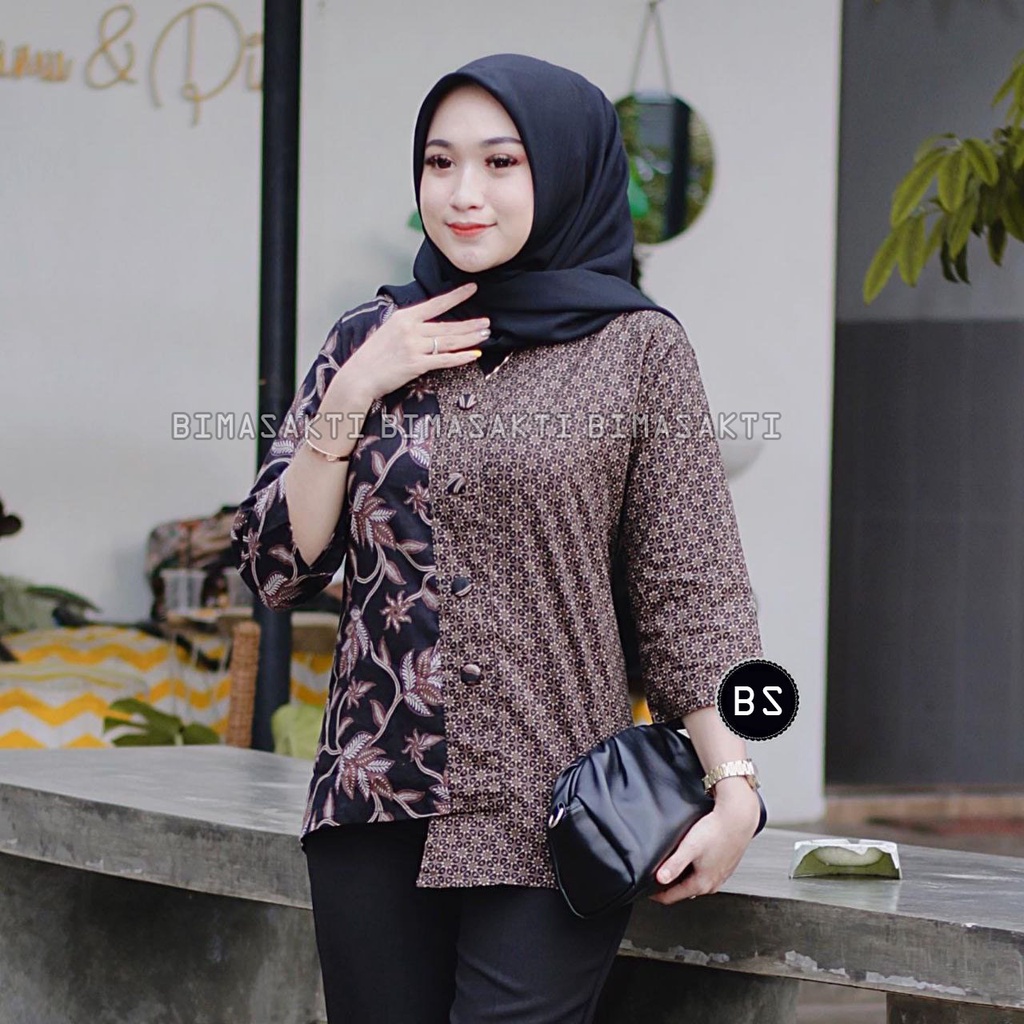 Terlaris.. promo atasan baju batik wanita - blouse batik kantor - batik cewek - kemeja batik wanita - kemeja batik cewek - bimasakti - bima sakti