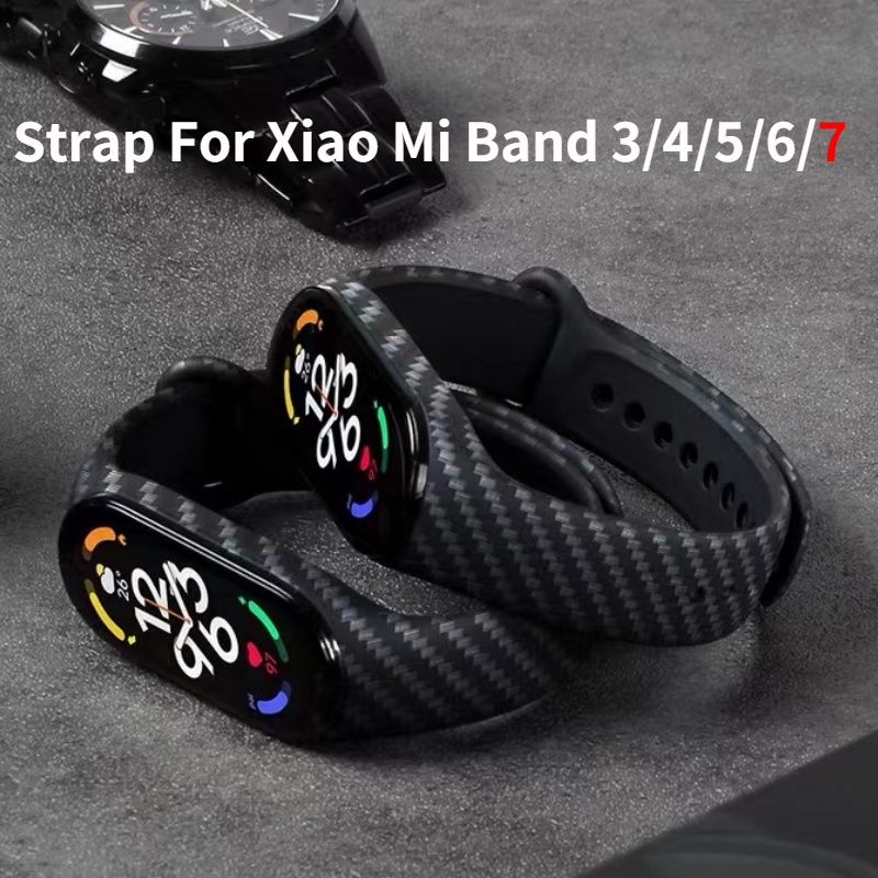 Strap For Xiao Mi Band 3/4/5/6/7 Luxury Replacement Straps on Miband6 5 7 Mi Band 3 4 Wriststrap Carbon Fiber Watch Belt Bracelet for Xiaomi Band 7 6 5 TPU Belt