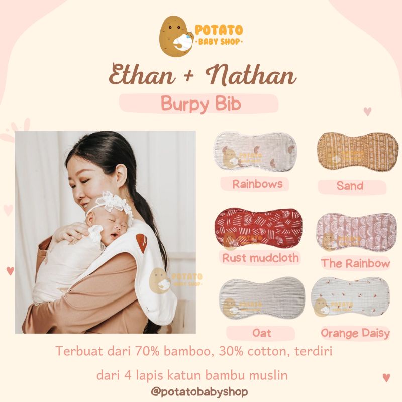 Ethan &amp; Nathan - Burpy Bib Signature Organic ( Celemek Makan Baby) Burp Bib