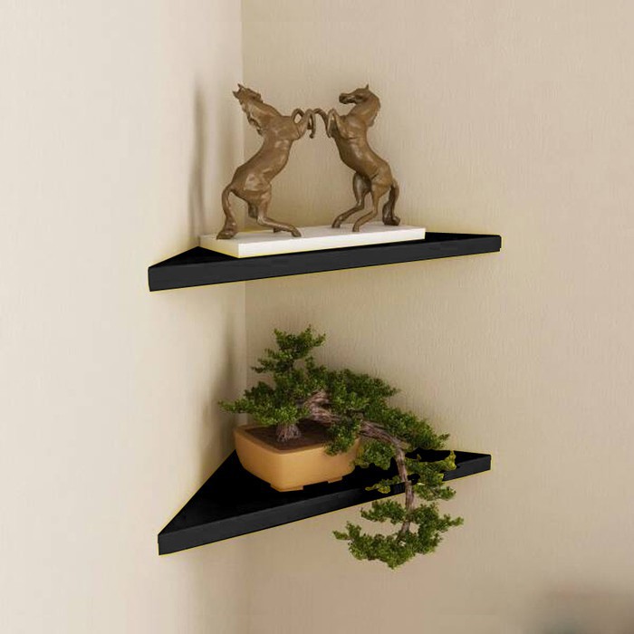 Set 2 Buah Ambalan Rak Dinding Sudut Segitiga Minimalis / Floating Shelves [25cm x 25cm] - Putih