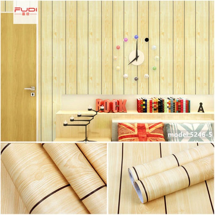 Wallpaper Sticker Dinding Motif Kayu Kuning Ukuran 10 meter x 45 cm