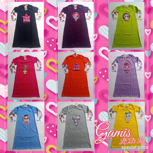 VOHARA Gamis Kaos Lol Led ( 2 lampu)  3-7 tahun Gamis Kaos Murah