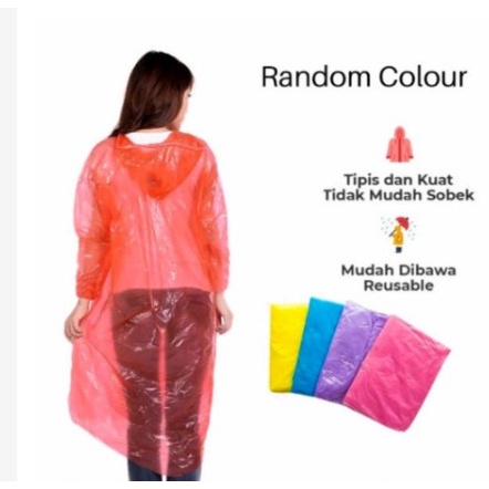 Jas Hujan Plastik Transparan Rain Coat Jas Hujan Darurat Transparan Termurah Colorfull Disposable New Rain Coat Serbaguna