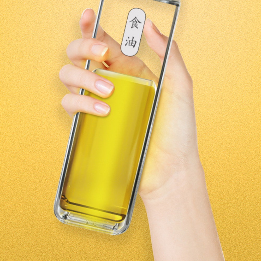 Glass Square Flavoring Bottle Kitchen Oil Can with Label for Soy Sauce Leakage Prevention Bottle