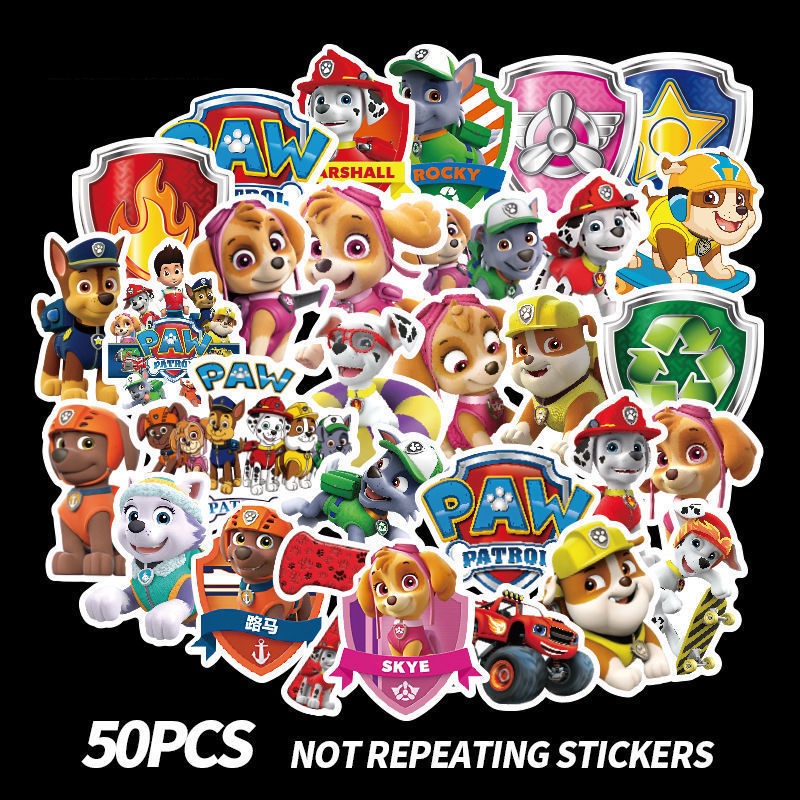 50 buah Paw Patrol bagasi stiker kartun laptop diy dekorasi ponsel gitar besar stiker koper stiker c