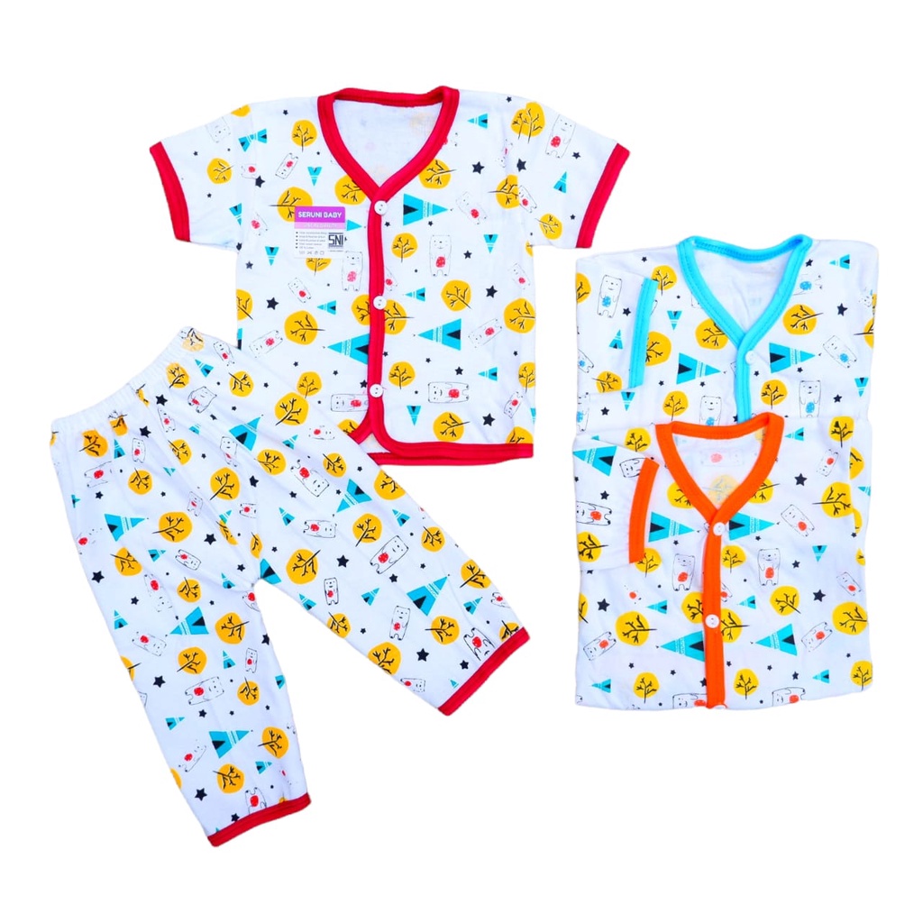 Setelan Baju Bayi Kualitas SNI Piyama Usia 0-6 Bulan Seruni Motif Pohon Bear