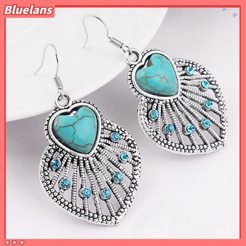 Anting Kait Gantung Desain Daun Hollow Hias Turquoise Gaya Bohemian Untuk Wanita