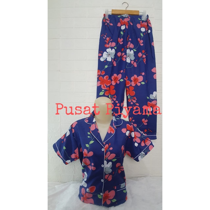 Baju Tidur Cewek Lengan Panjang Dan Lengan Pendek Motif Kotak Piyama Wanita Kekinian Pajamas Dewasa-CP SAKURA NAVY L