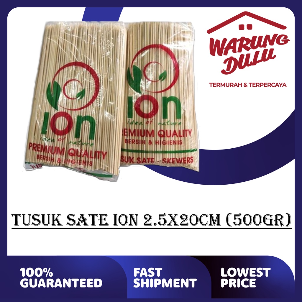 Tusuk Sate ION bambu bulat 2.2mm x 20cm 500gr dan 2.5mm x 20cm 500gr