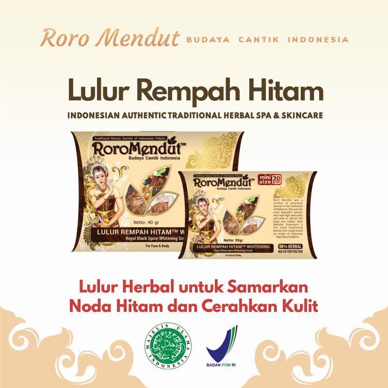 Roro Mendut LULUR REMPAH HITAM / Scrub Whitening Brightening 20 GRAM