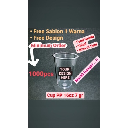 sablon gelas plastik PP datar 16oz 7gr SAP
