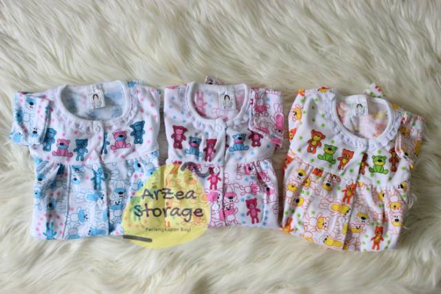 3 pcs stelan baju bayi perempuan motif bear yeiko termurah