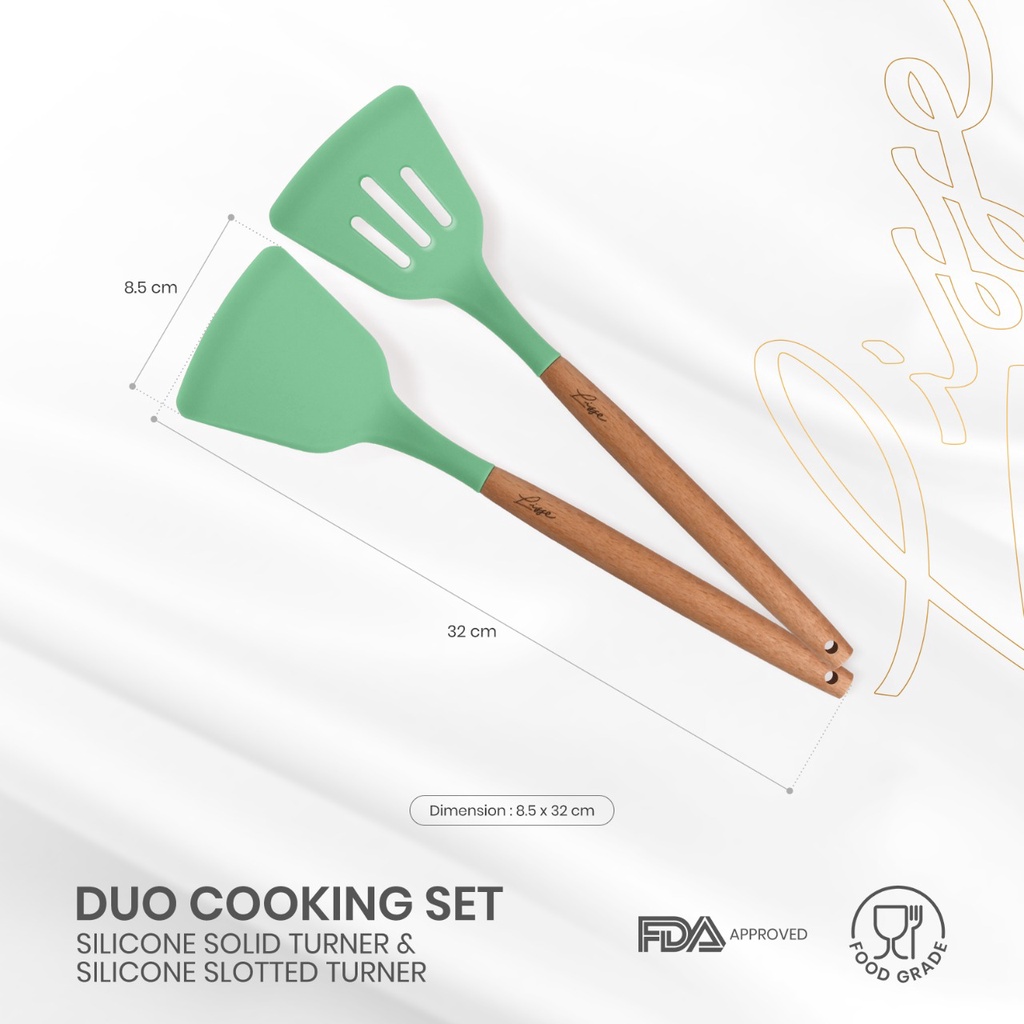 Spatula Silicone Lisse Duo Cookinhg Set Wood Handle