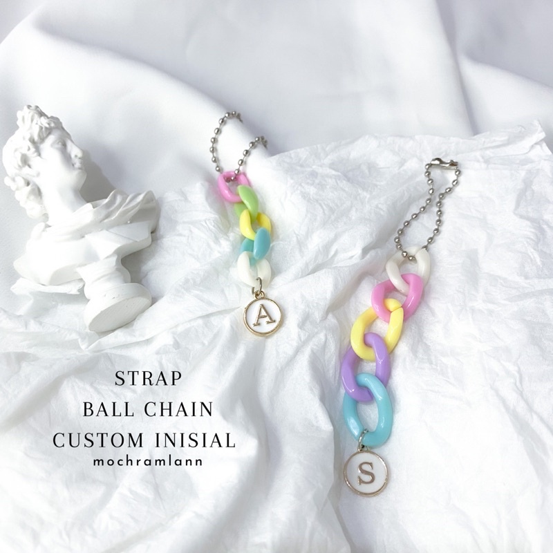 STRAP BALL CHAIN RANTAI PLASTIK PASTEL FREE INISIAL/GANTUNGAN KUNCI/GANTUNGAN INISIAL ESPOXY