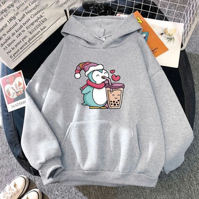 hoodie pinguin hoodie wanita dewasa size M L XL