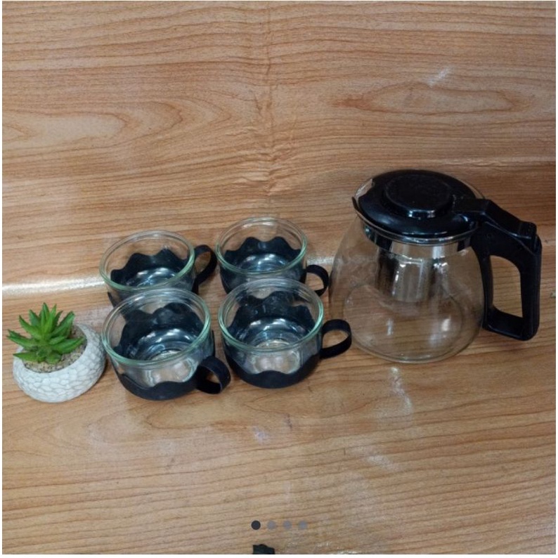 CUCI GUDANG Teko Teh Kaca ada saringan set (4cangkir 1teko) tidak bisa dimasak di atas api (double t