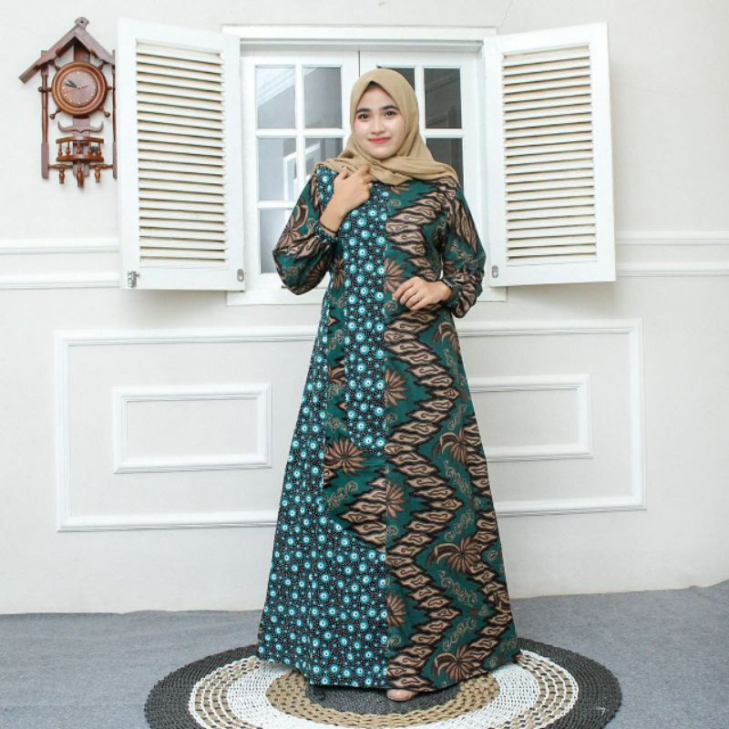 COUPLE BATIK TOYOBO JUMBO LD 110 120 CANTIK BUSUI SARIMBIT JUMBO MAXI DRESS MEGA MENDUNG HIJAU BOTOL MAROON NAVY-GAMIS S MEGA IJO