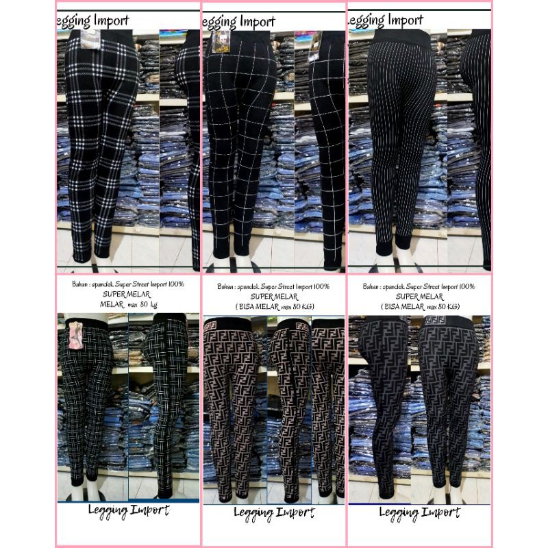 New Legging Import motif garis kotak