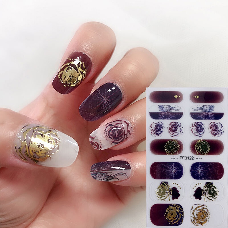 FF 14Pcs/Set Stiker Kuku 3d Desain Bermotif High End Berlian Mutiara Permata Warna-Warni Untuk Tempel Tahan Air Tahan Lama Menicure Stickers Korea Self Adhesive Fashion Sticker kuku Full Aksesoris Dapat Kupas Mudah Digunakan Dan Dilepas Anti Air Nail Art