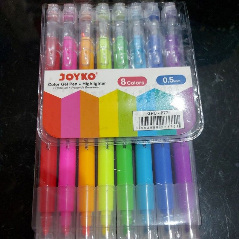 

color gel pen+hightlighter 8 colors 0.5 GPC-277 joyko harga tertera 8 pcs