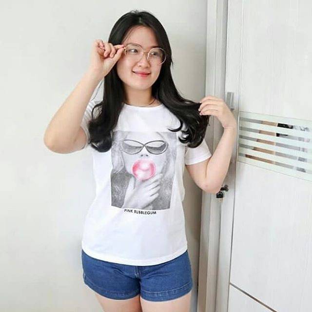 Fourfashion Kaos Wanita BUBBLE GUM bahan spandek T-shirt Tumblr Tee Wanita Hitz Ala 8TEEN SIZE M