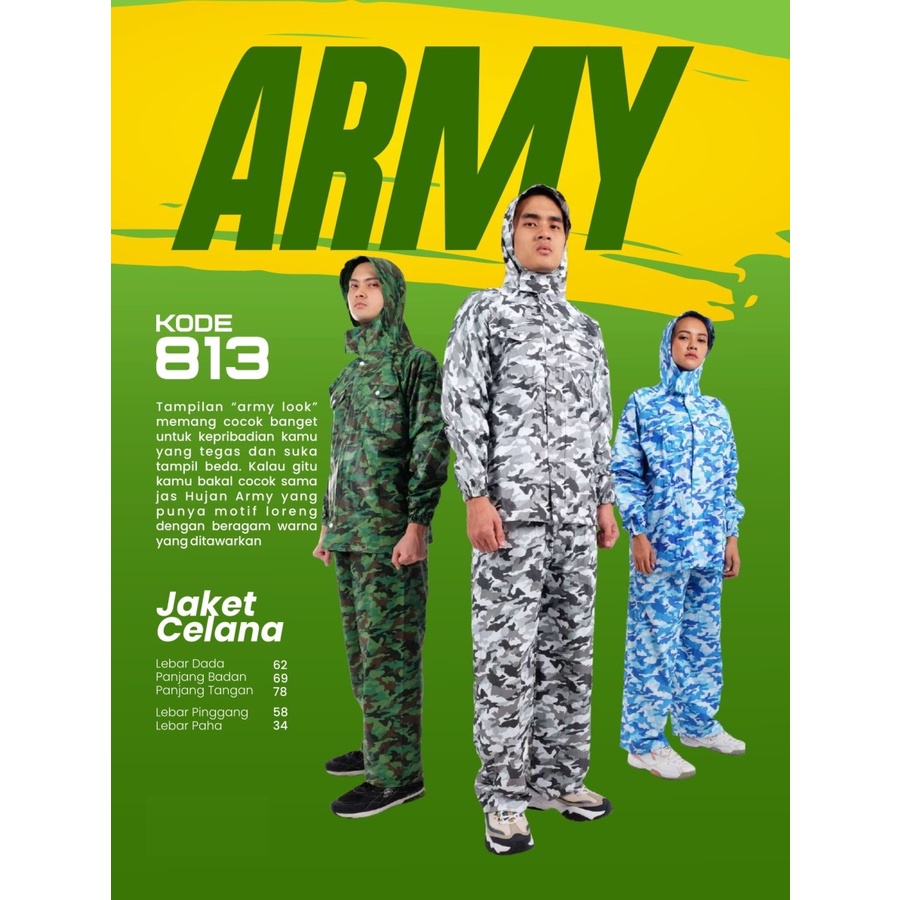 Jas Hujan PLEVIA ARMY 813 Jaket Celana Loreng