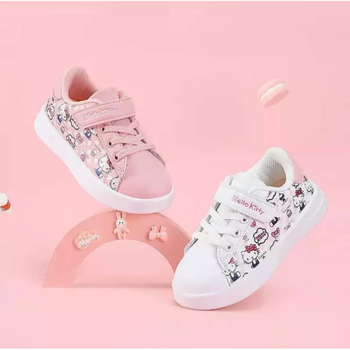 Sepatu Sneakers Anak Perempuan Motif Hello Kitty V2 Terbaru Dan Trendi Umur 3-10 Tahun | Sepatu Anak Perempuan Lucu 2022 - Putih