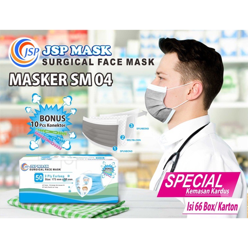 MASKER JSP 3PLY MEDIS ADA EMBOS FREE KONEKTOR / MASKER EARLOOP HEADLOOP HIJAB TERMURAH