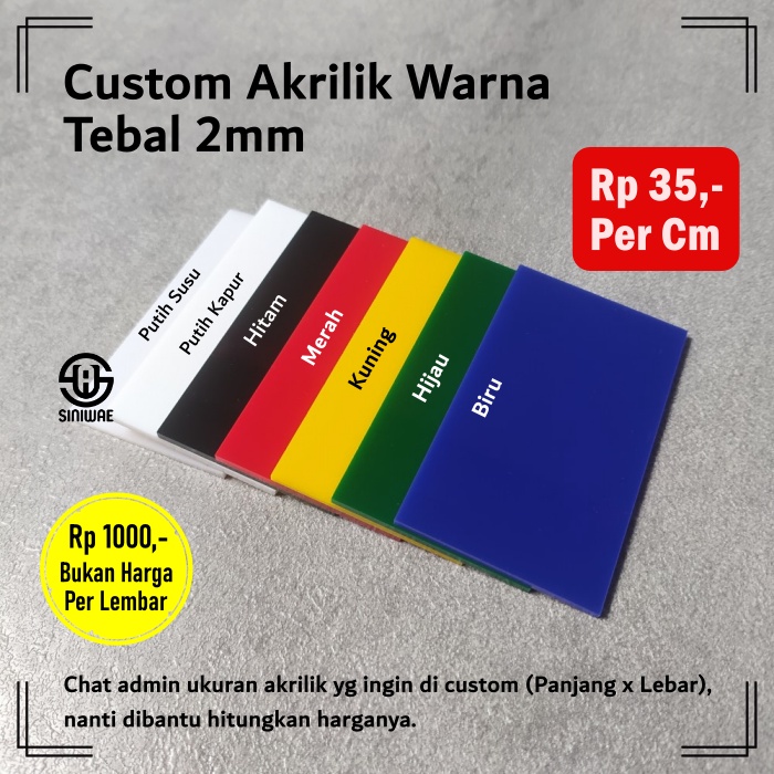 Akrilik Warna 2mm Custom Acrylic Lembaran Hitam Putih Merah Kuning Hijau Biru Rayben Laser 2 mm Ponorogo